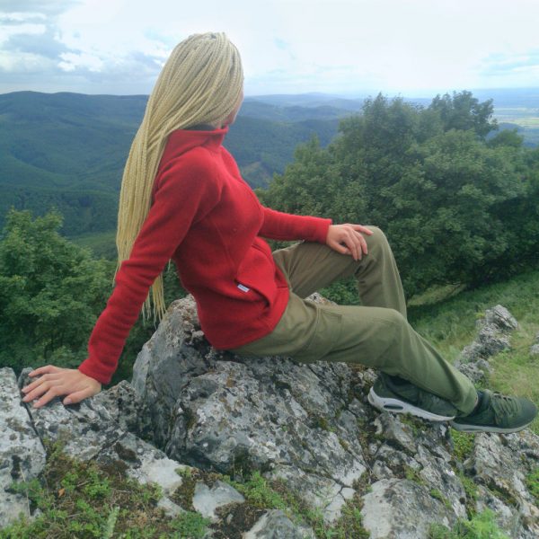 Hrubá dámska mikina z merino vlny červená